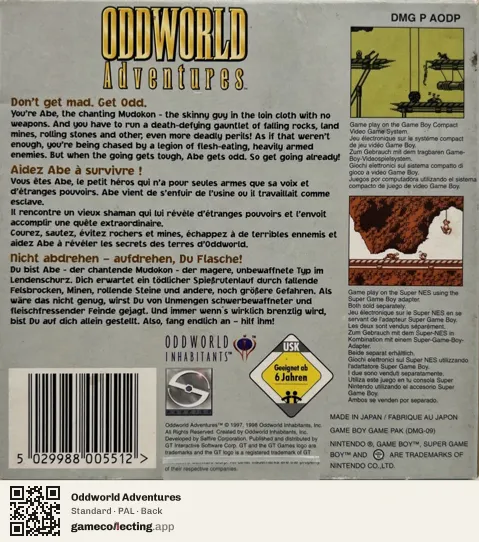 Oddworld Adventures Game Boy, PAL box back