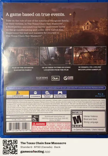 The Texas Chain Saw Massacre PlayStation 5, Canada box back