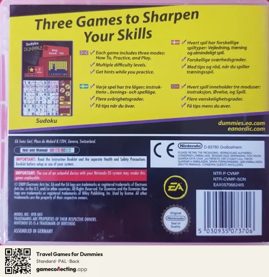 Travel Games for Dummies Nintendo DS, PAL box back