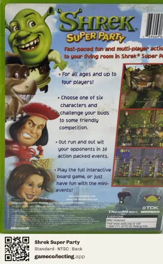 Shrek Super Party Xbox, NTSC box back