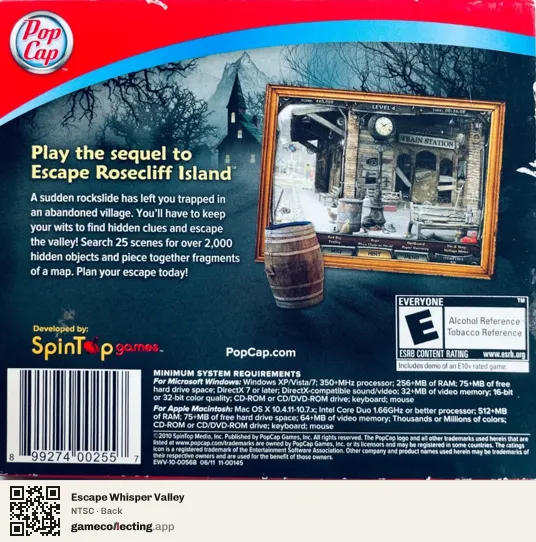 Escape Whisper Valley Computer, NTSC box back