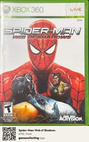 Spider-Man: Web of Shadows Xbox 360, NTSC box front