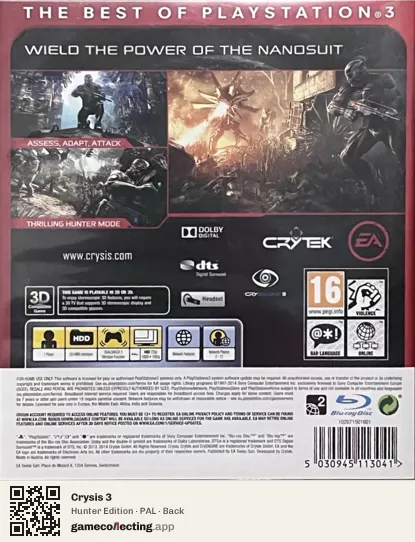 Crysis 3 PlayStation 3, PAL box back