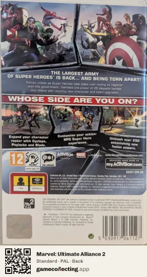 Marvel: Ultimate Alliance 2 PlayStation Portable, PAL box back