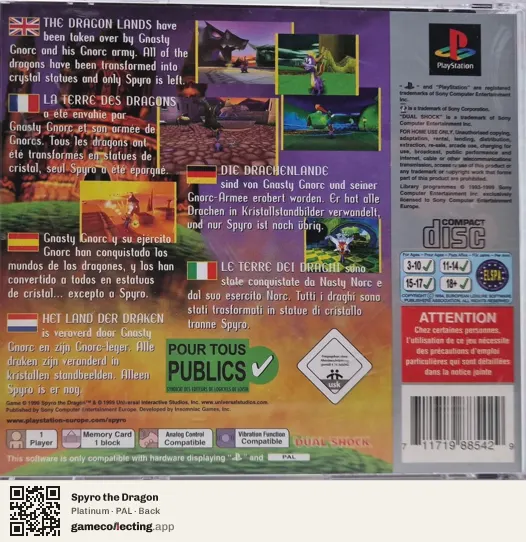 Spyro the Dragon PlayStation, PAL box back