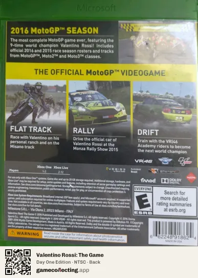 Valentino Rossi: The Game Xbox One, NTSC box back