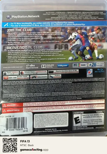 FIFA 13 PlayStation 3, NTSC box back