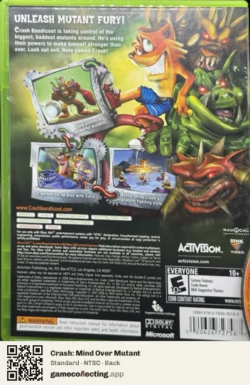 Crash: Mind Over Mutant Xbox 360, NTSC box back