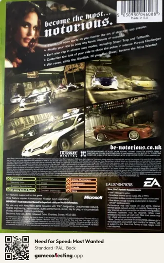 Need for Speed: Most Wanted Xbox, PAL box back