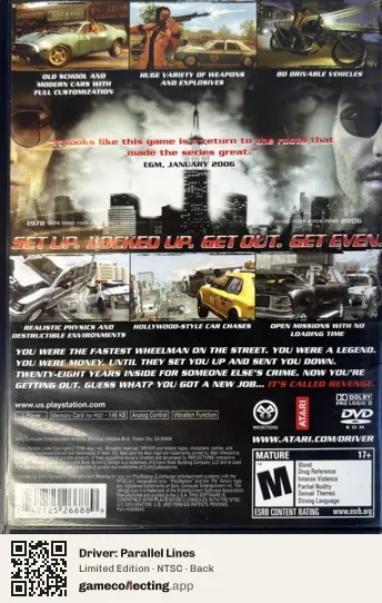 Driver: Parallel Lines PlayStation 2, NTSC box back