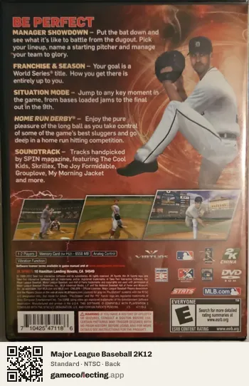 Major League Baseball 2K12 PlayStation 2, NTSC box back