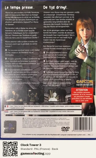 Clock Tower 3 PlayStation 2, France box back