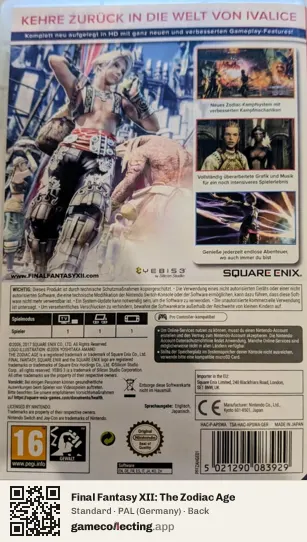 Final Fantasy XII: The Zodiac Age Nintendo Switch, Germany box back