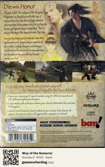 Way of the Samurai PlayStation 2, NTSC box back