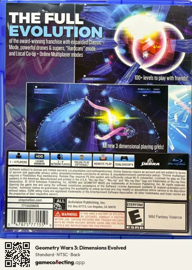 Geometry Wars 3: Dimensions Evolved PlayStation 4, NTSC box back