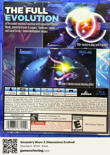 Geometry Wars 3: Dimensions Evolved PlayStation 4, NTSC box back