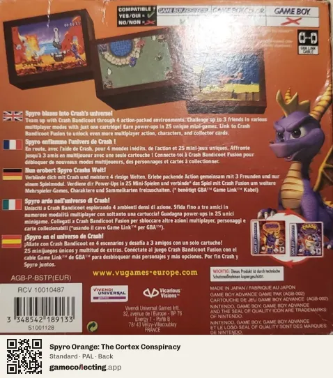 Spyro Orange: The Cortex Conspiracy Game Boy Advance, PAL box back
