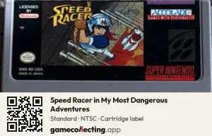 Speed Racer in My Most Dangerous Adventures Super Nintendo Entertainment System, NTSC cartridge label