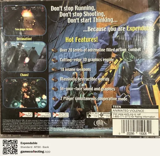 Expendable Sega Dreamcast, NTSC box back