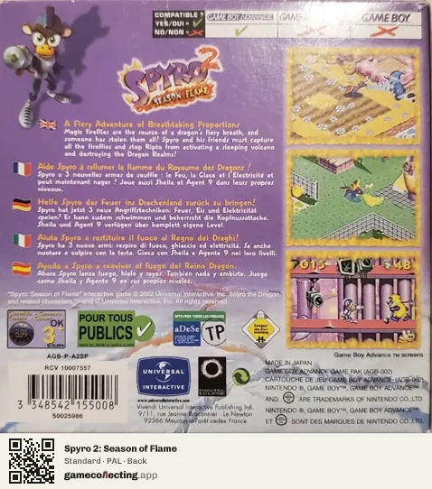 Spyro 2: Season of Flame Game Boy Advance, PAL box back