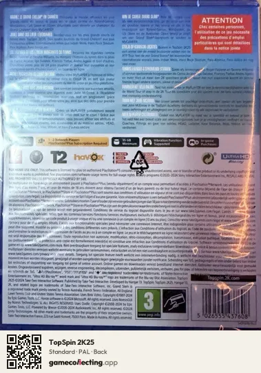 TopSpin 2K25 PlayStation 5, PAL box back