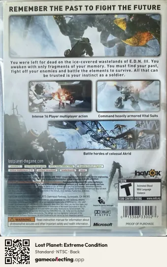 Lost Planet: Extreme Condition Xbox 360, NTSC box back