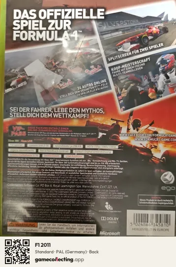 F1 2011 Xbox 360, Germany box back