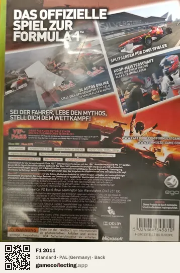 F1 2011 Xbox 360, Germany box back