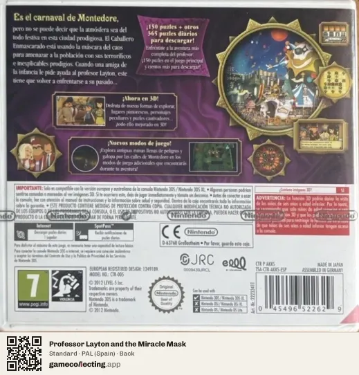 Professor Layton and the Miracle Mask Nintendo 3DS, Spain box back