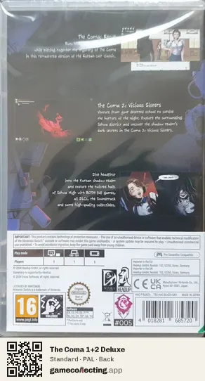 The Coma 1+2 Deluxe Nintendo Switch, PAL box back