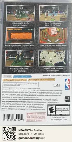 NBA 09 The Inside PlayStation Portable, NTSC box back