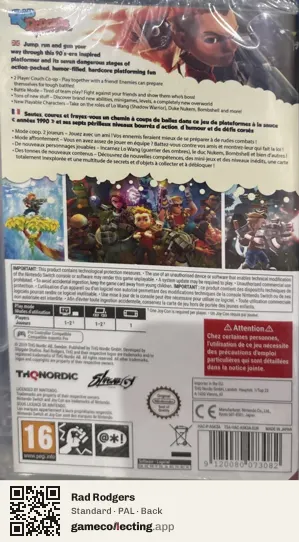 Rad Rodgers Nintendo Switch, PAL box back