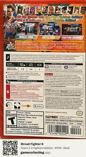 Street Fighter 6 Nintendo Switch 2, NTSC box back