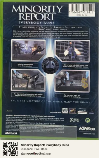 Minority Report: Everybody Runs Xbox, PAL box back