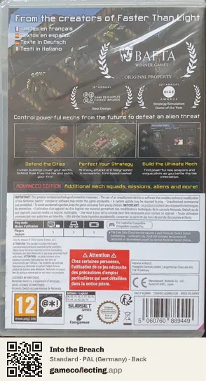 Into the Breach Nintendo Switch, Germany box back