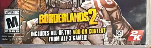 Borderlands Triple Pack, the ESRB box on its front