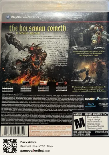Darksiders PlayStation 3, NTSC box back