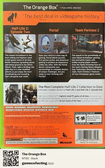 The Orange Box Xbox 360, NTSC box back