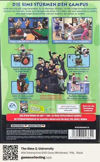 The Sims 2: University Computer, PAL box back