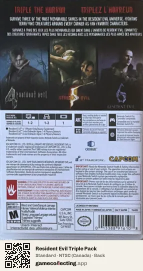 Resident Evil Triple Pack Nintendo Switch, Canada box back