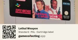 Lethal Weapon Super Nintendo Entertainment System, PAL cartridge label