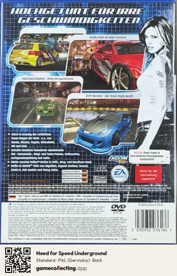 Need for Speed Underground PlayStation 2, Germany box back