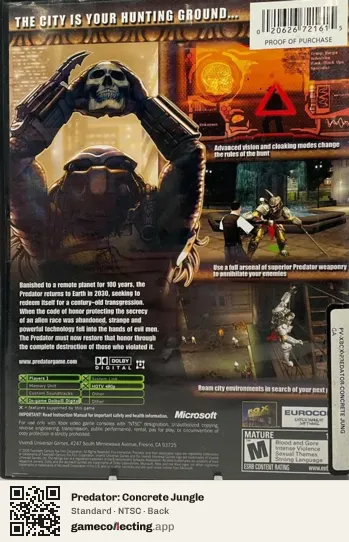Predator: Concrete Jungle Xbox, NTSC box back