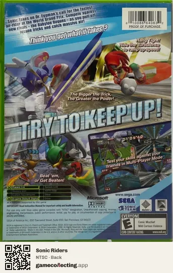 Sonic Riders Xbox, NTSC box back