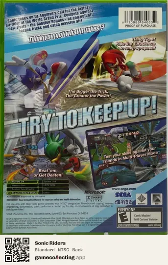 Sonic Riders Xbox, NTSC box back