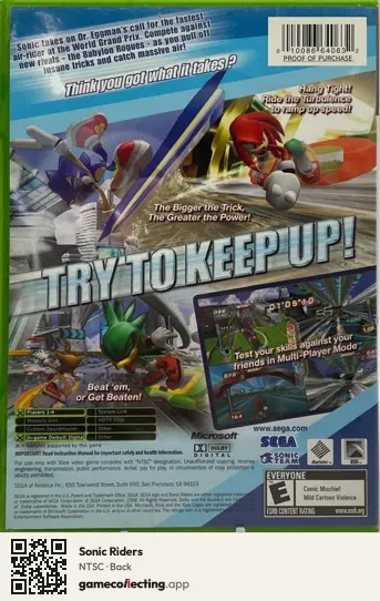 Sonic Riders Xbox, NTSC box back
