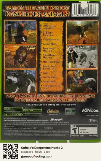 Cabela's Dangerous Hunts 2 Xbox, NTSC box back