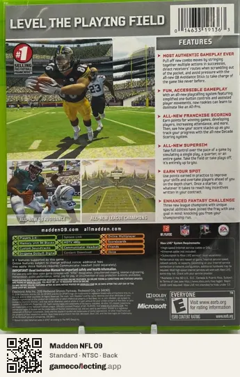 Madden NFL 09 Xbox, NTSC box back