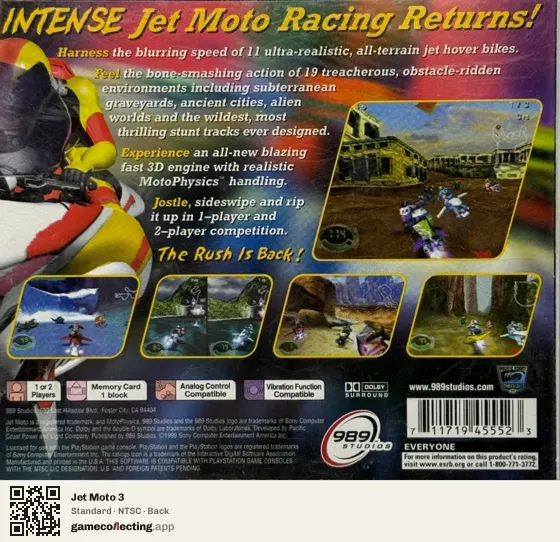 Jet Moto 3 PlayStation, NTSC box back