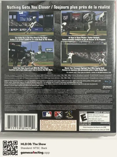 MLB 08: The Show PlayStation 3, NTSC box back